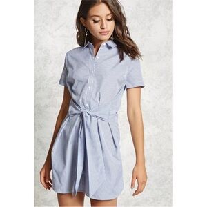 Forever 21 Blue and White Striped Tie Shirt Dress